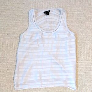 Trouve White Sheer Striped Tank Top